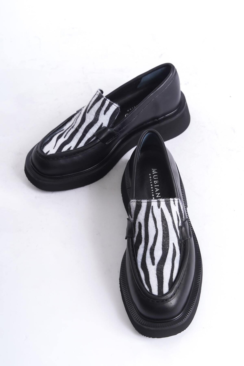 Mubiano Hakiki Deri Collection Kadın Zebra Detaylı Kalın Taban Loafer Zebra/Siyah - MCRGN7010 - SZBR