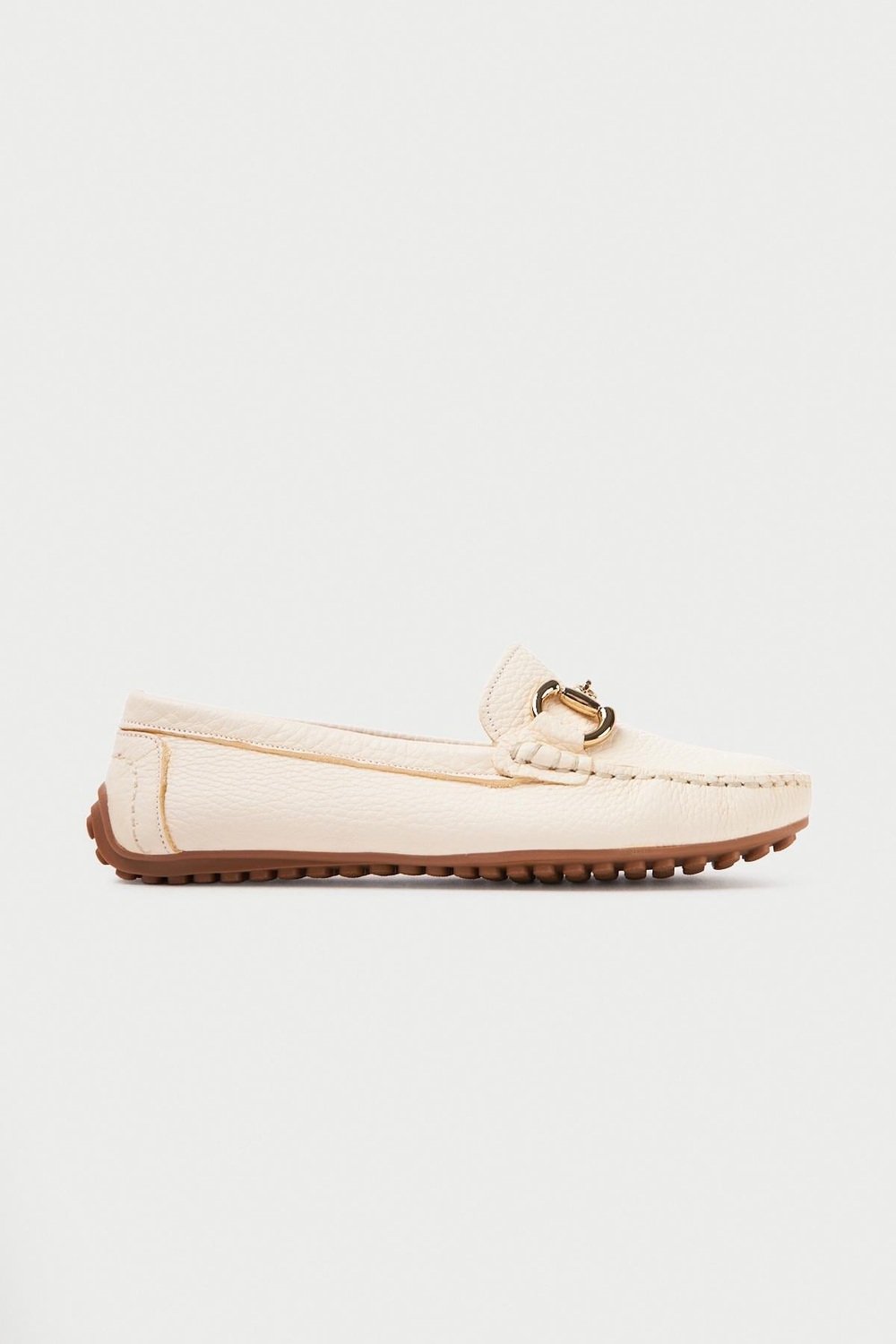 Mubiano Hakiki Deri 203-BJ Oval Burunlu Toka Detay Kadın Bej Babet & Loafer Ayakkabı