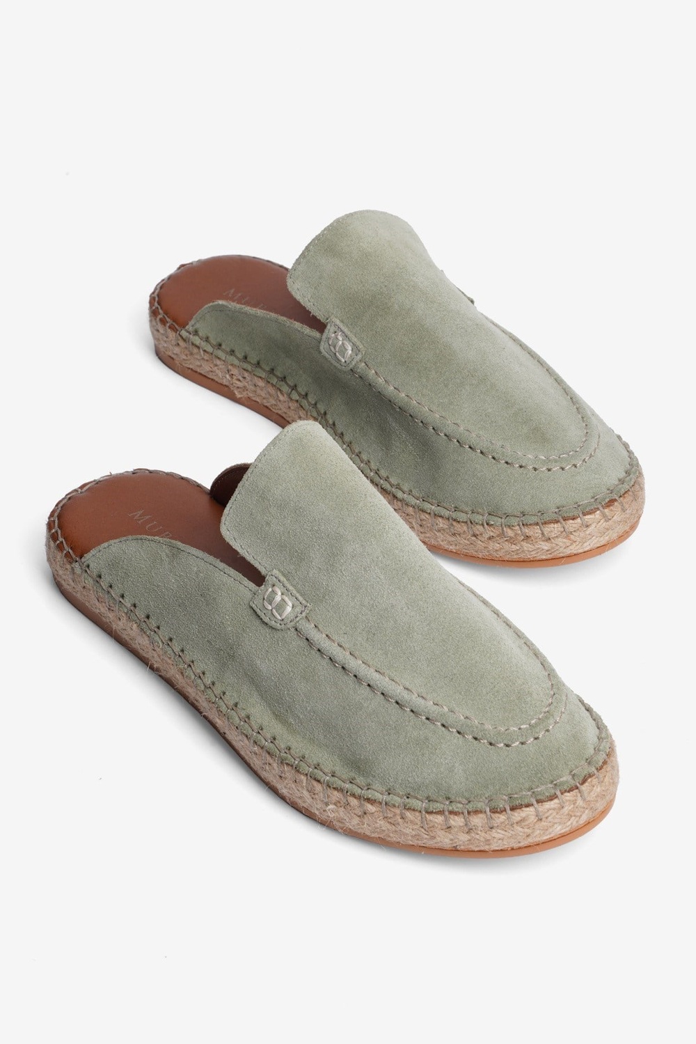 Mubiano Hakiki Deri Summer Erkek Süet Önü Kapalı Jüt Taban Yeşil Espadril Terlik -MSSR3416-Y