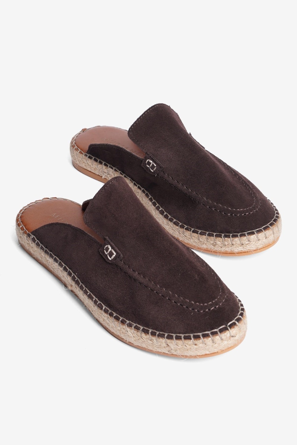 Mubiano Hakiki Deri Summer Erkek Süet Önü Kapalı Jüt Taban Kahverengi Espadril Terlik -MSSR3416-KH