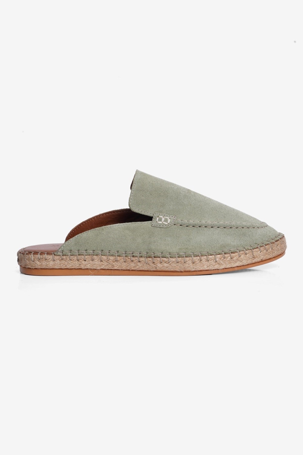 Mubiano Hakiki Deri Summer Erkek Süet Önü Kapalı Jüt Taban Yeşil Espadril Terlik -MSSR3416-Y
