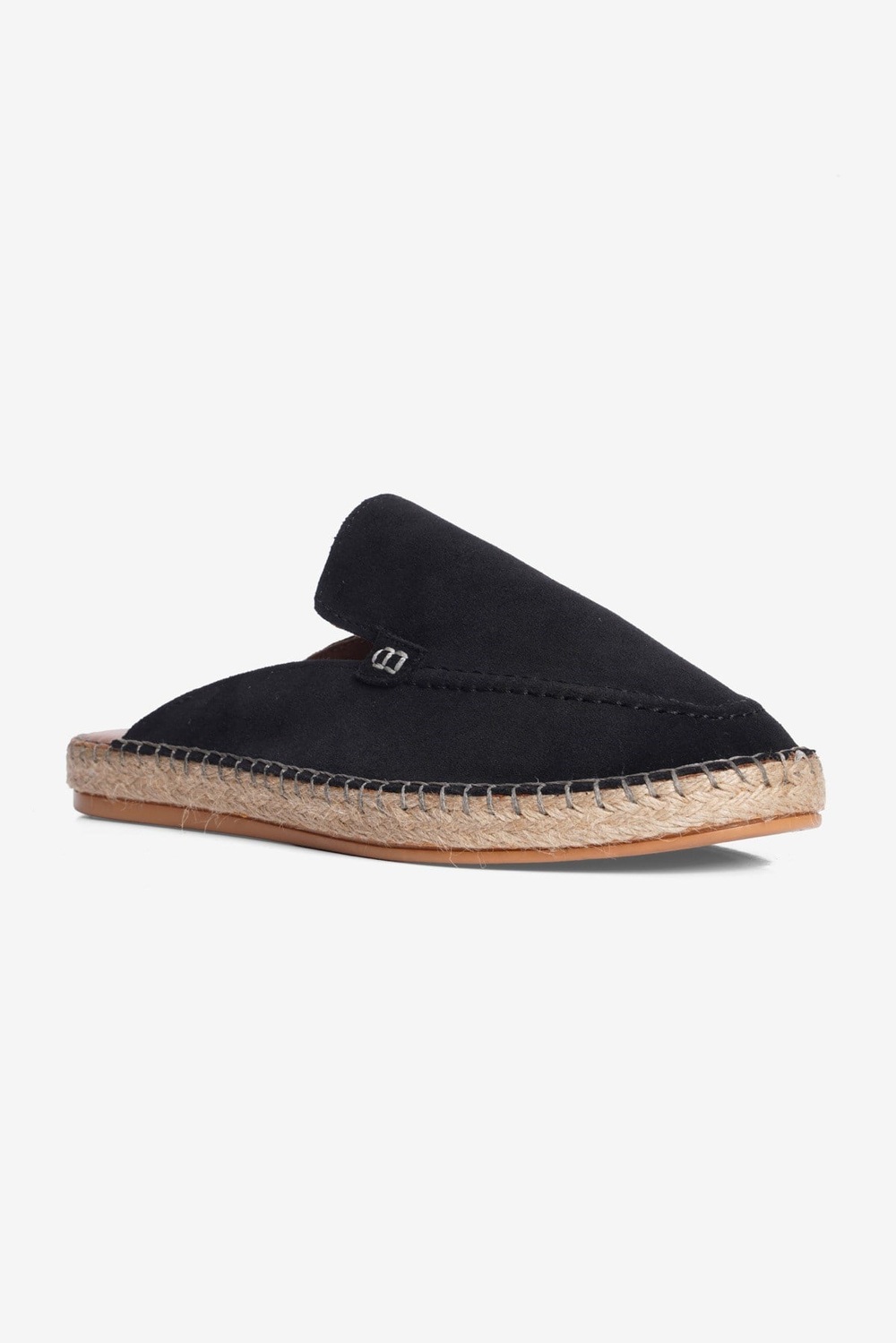 Mubiano Hakiki Deri Summer Erkek Süet Önü Kapalı Jüt Taban Siyah Espadril Terlik -MSSR3416-S