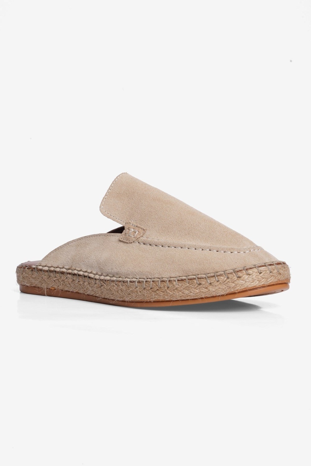 Mubiano Hakiki Deri Summer Erkek Süet Önü Kapalı Jüt Taban Bej Espadril Terlik -MSSR3416-BJ
