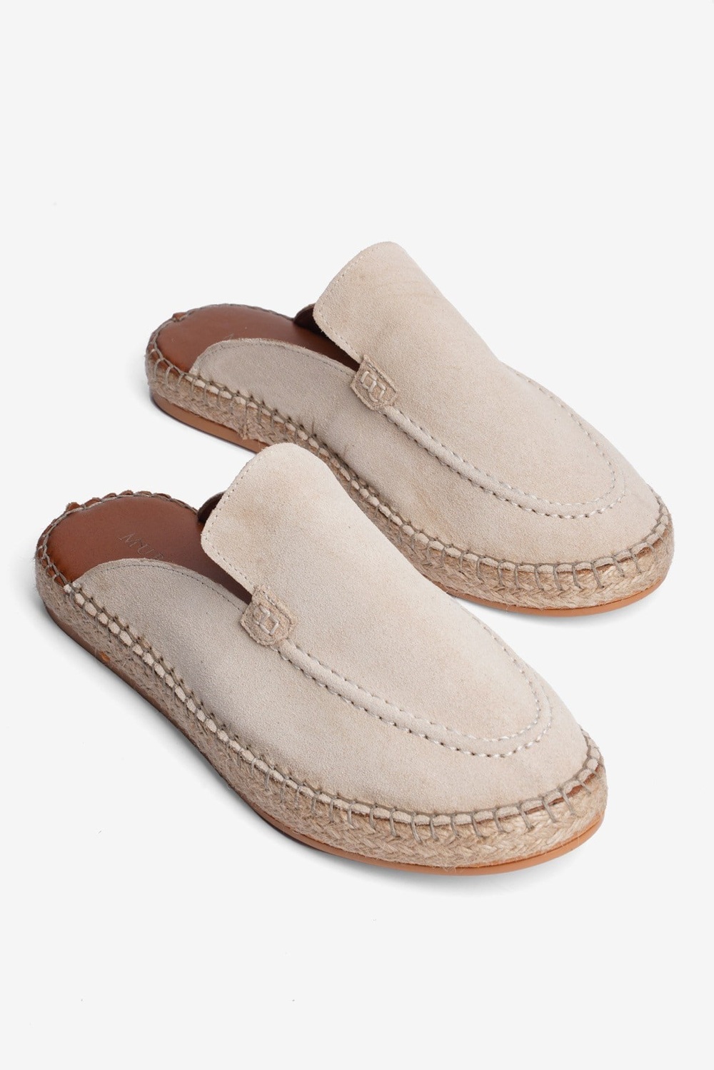 Mubiano Hakiki Deri Summer Erkek Süet Önü Kapalı Jüt Taban Bej Espadril Terlik -MSSR3416-BJ