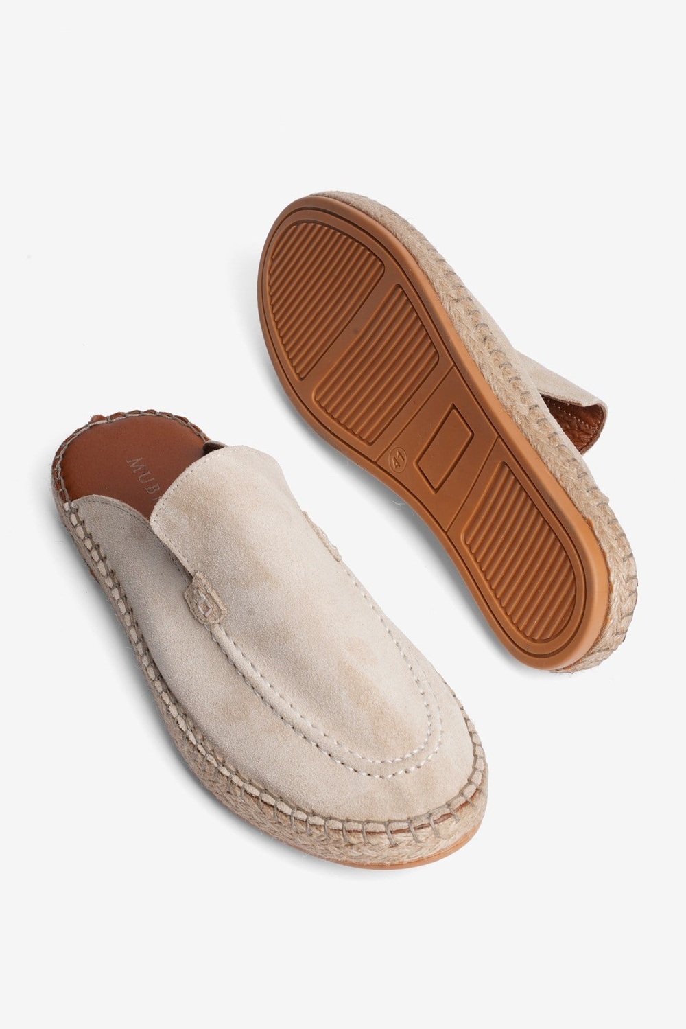 Mubiano Hakiki Deri Summer Erkek Süet Önü Kapalı Jüt Taban Bej Espadril Terlik -MSSR3416-BJ