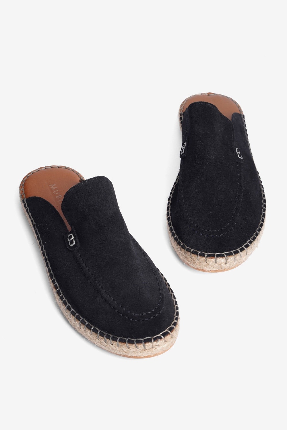 Mubiano Hakiki Deri Summer Erkek Süet Önü Kapalı Jüt Taban Siyah Espadril Terlik -MSSR3416-S