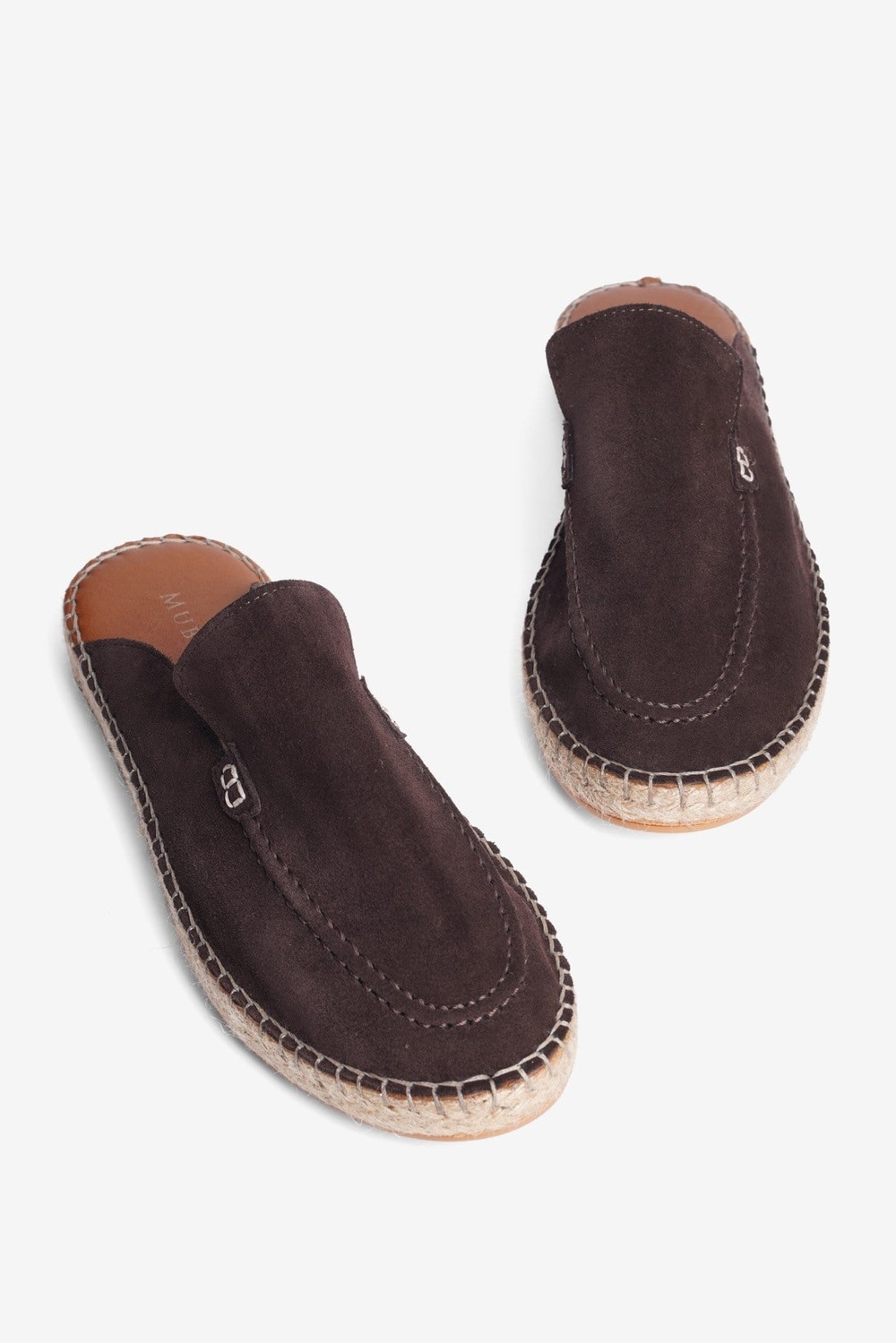 Mubiano Hakiki Deri Summer Erkek Süet Önü Kapalı Jüt Taban Kahverengi Espadril Terlik -MSSR3416-KH