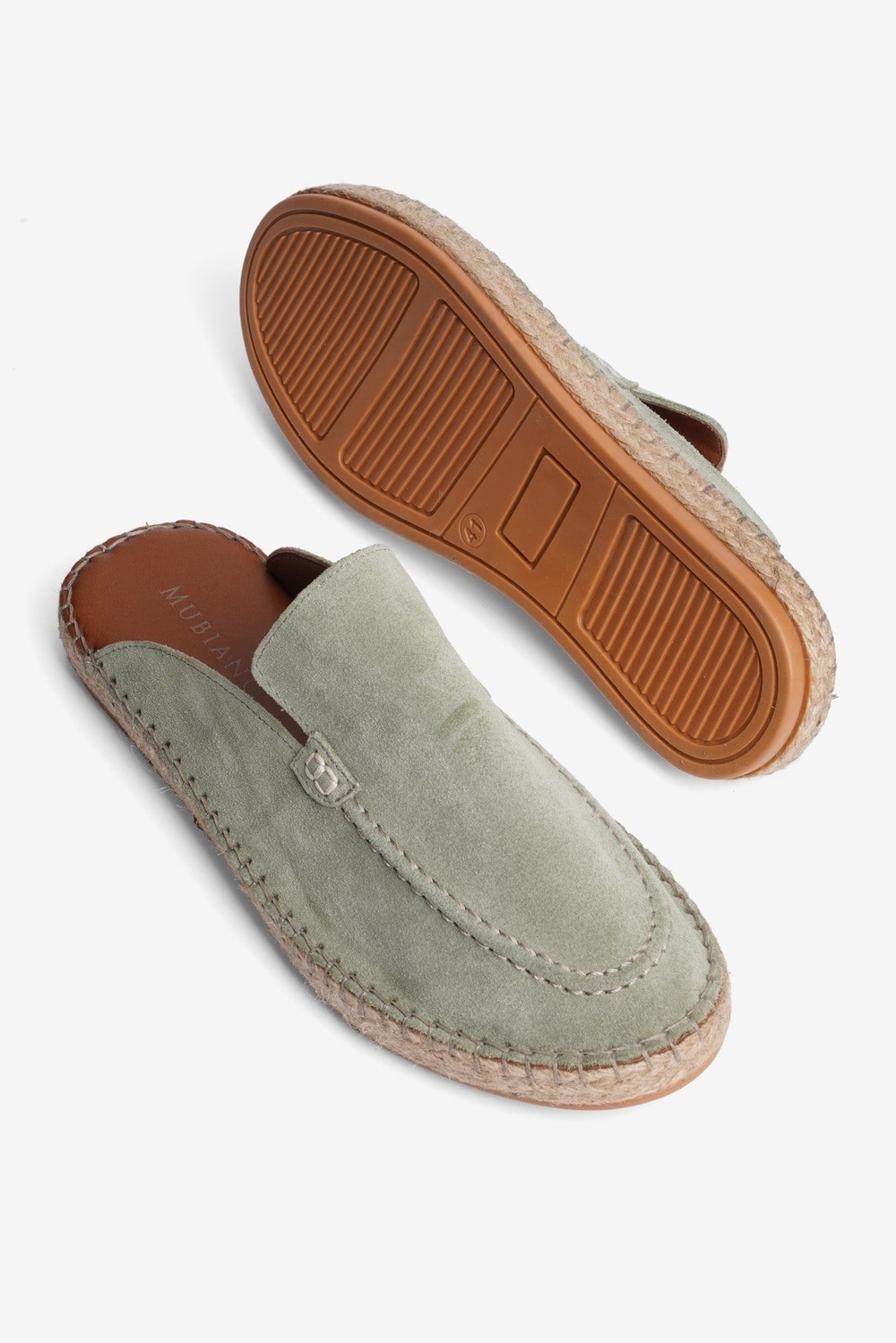 Mubiano Hakiki Deri Summer Erkek Süet Önü Kapalı Jüt Taban Yeşil Espadril Terlik -MSSR3416-Y