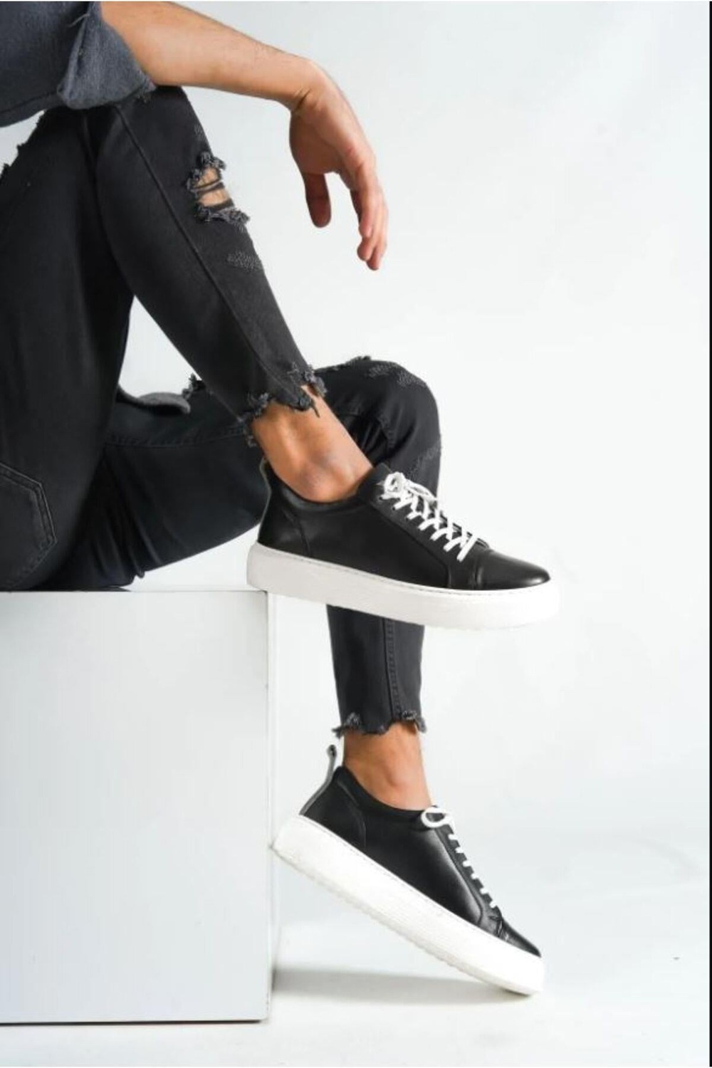 Mubiano Hakiki Deri M3-SB Siyah/Beyaz Erkek Spor Ayakkabı & Sneaker