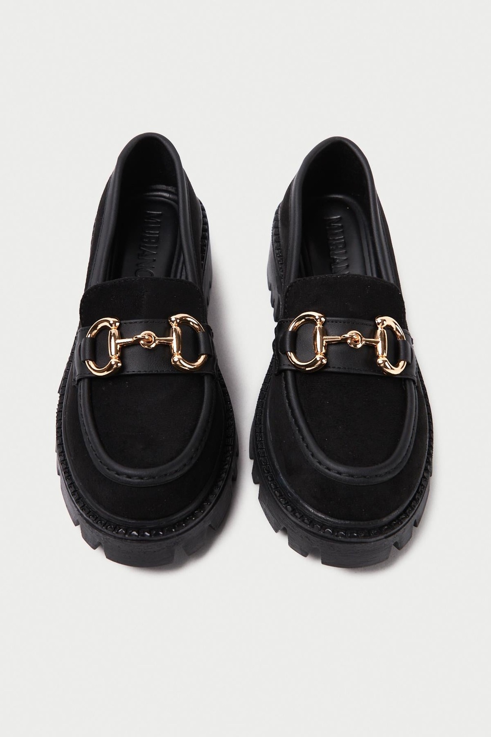 Mubiano MB1170-S Kalın Taban Lüx Süet Tokalı Siyah Kadın Kolej Loafer