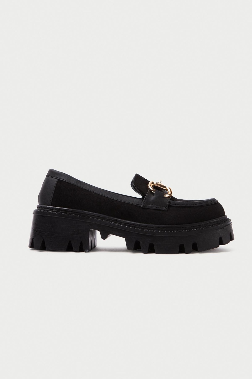 Mubiano MB1170-S Kalın Taban Lüx Süet Tokalı Siyah Kadın Kolej Loafer