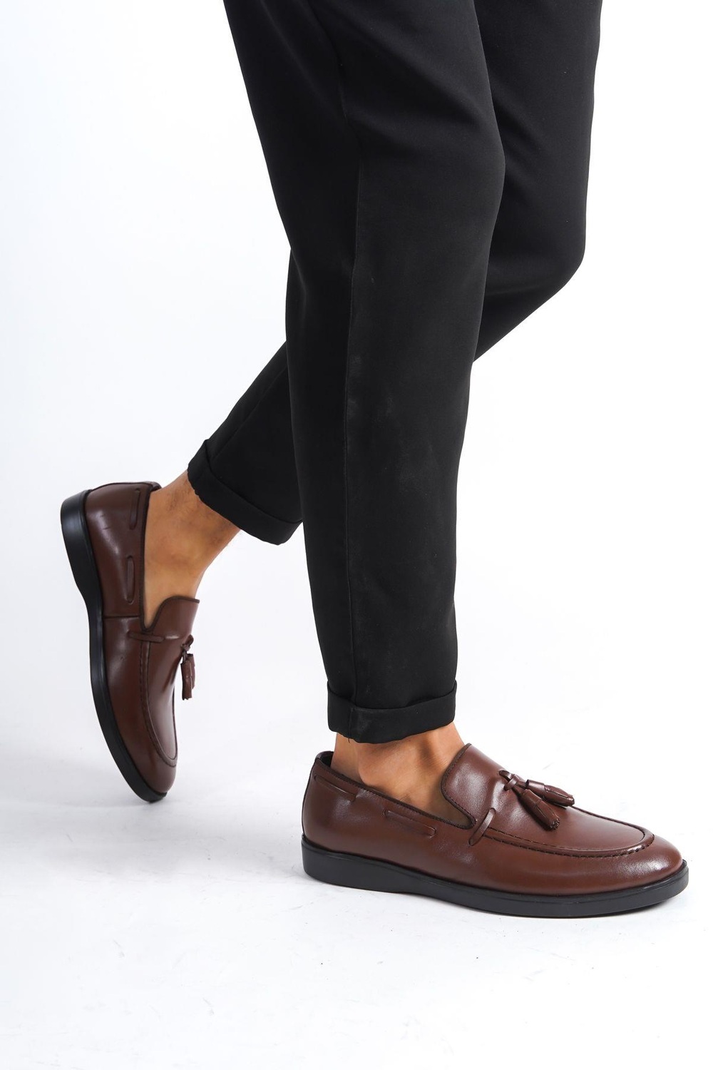 Mubiano Hakiki Deri MBD100-TB Taba Püsküllü Erkek Spor Ayakkabı & Loafer