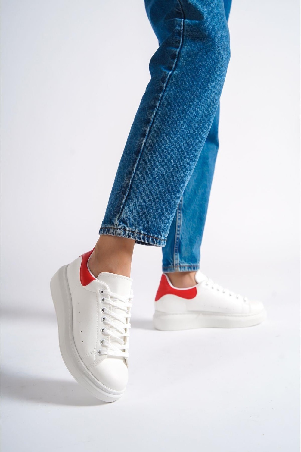 Mubiano MBMKQ200-BK Kadın Kalın Taban Beyaz/Kırmızı Sneaker & Spor Ayakkabı