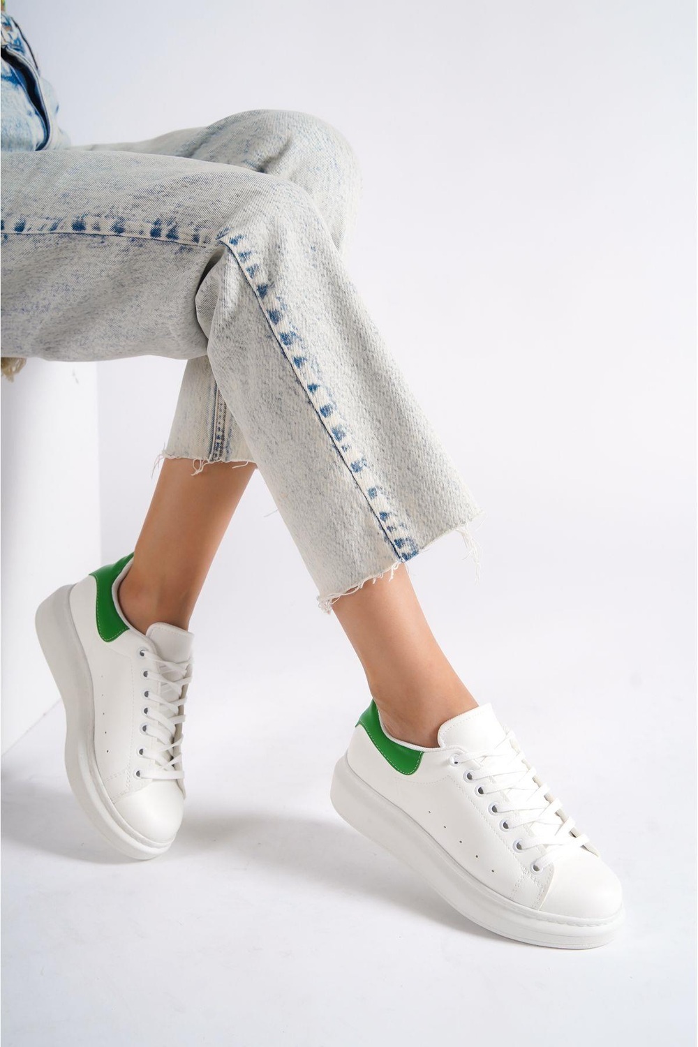 Mubiano MBMKQ200-BY Kadın Kalın Taban Beyaz/Yeşil Sneaker & Spor Ayakkabı