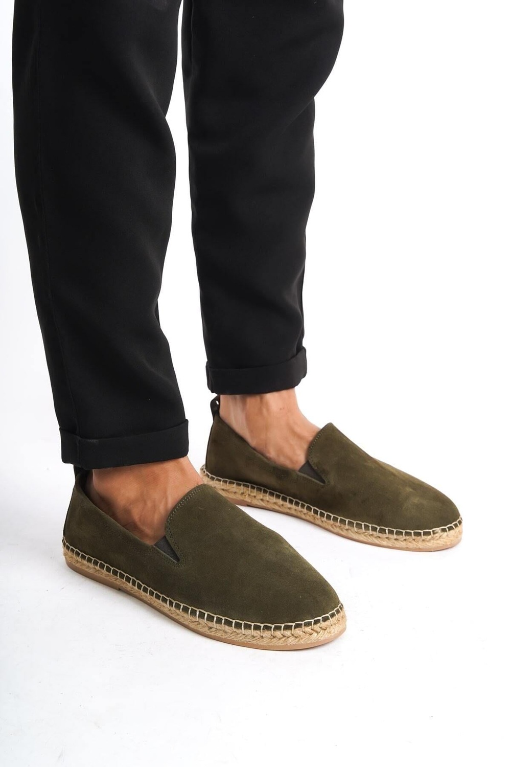Mubiano Hakiki Deri Summer Erkek Jüt Taban Haki Süet Espadril & Loafer -MSSR1120-HK
