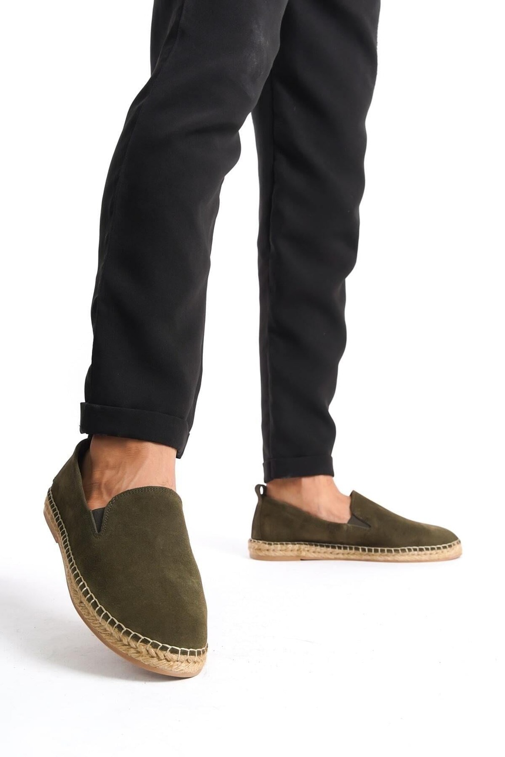 Mubiano Hakiki Deri Summer Erkek Jüt Taban Haki Süet Espadril & Loafer -MSSR1120-HK