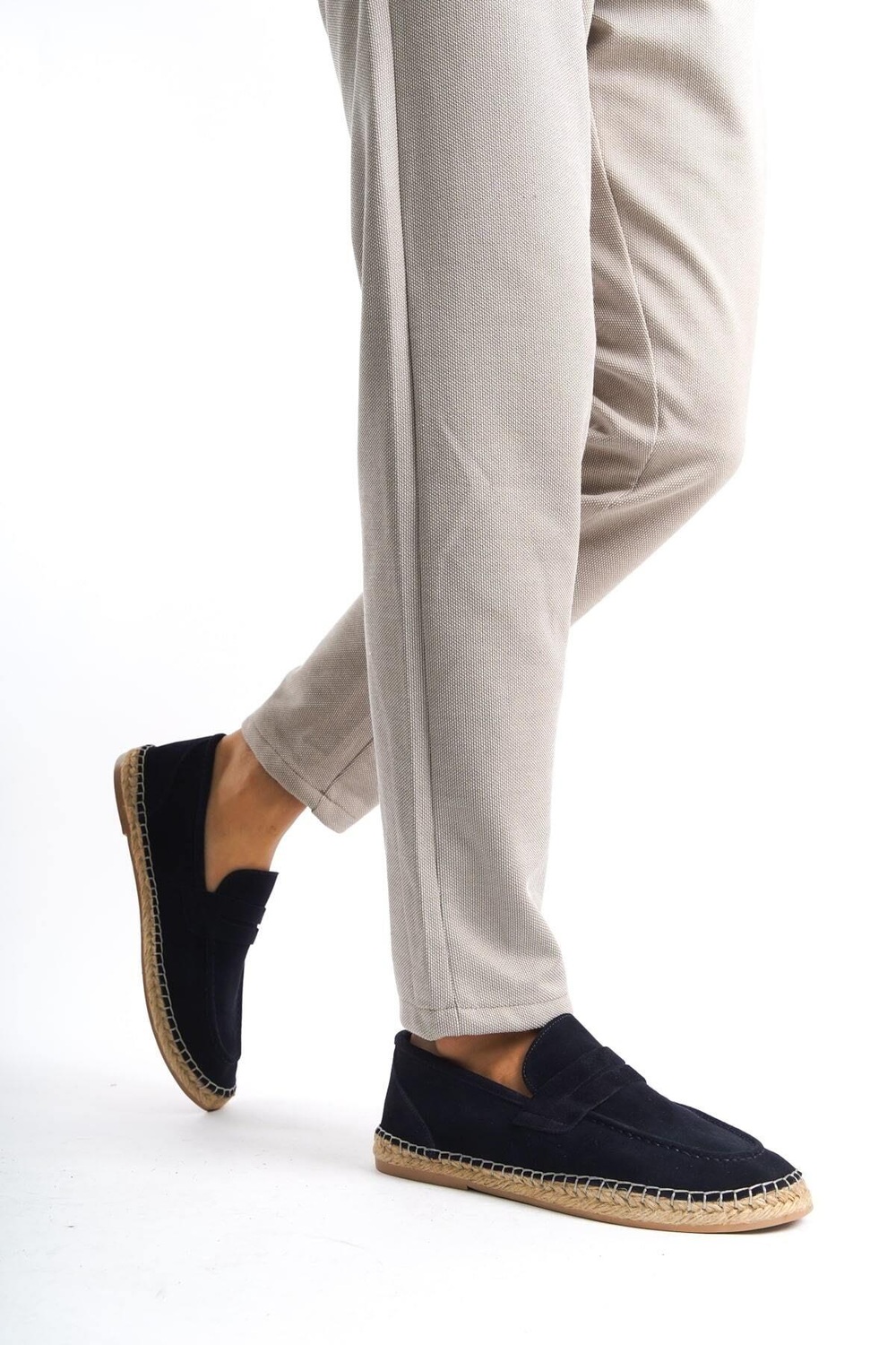 Mubiano Hakiki Deri Summer Erkek Jüt Taban Lacivert Süet Espadril & Loafer -MSSR1274-LCV
