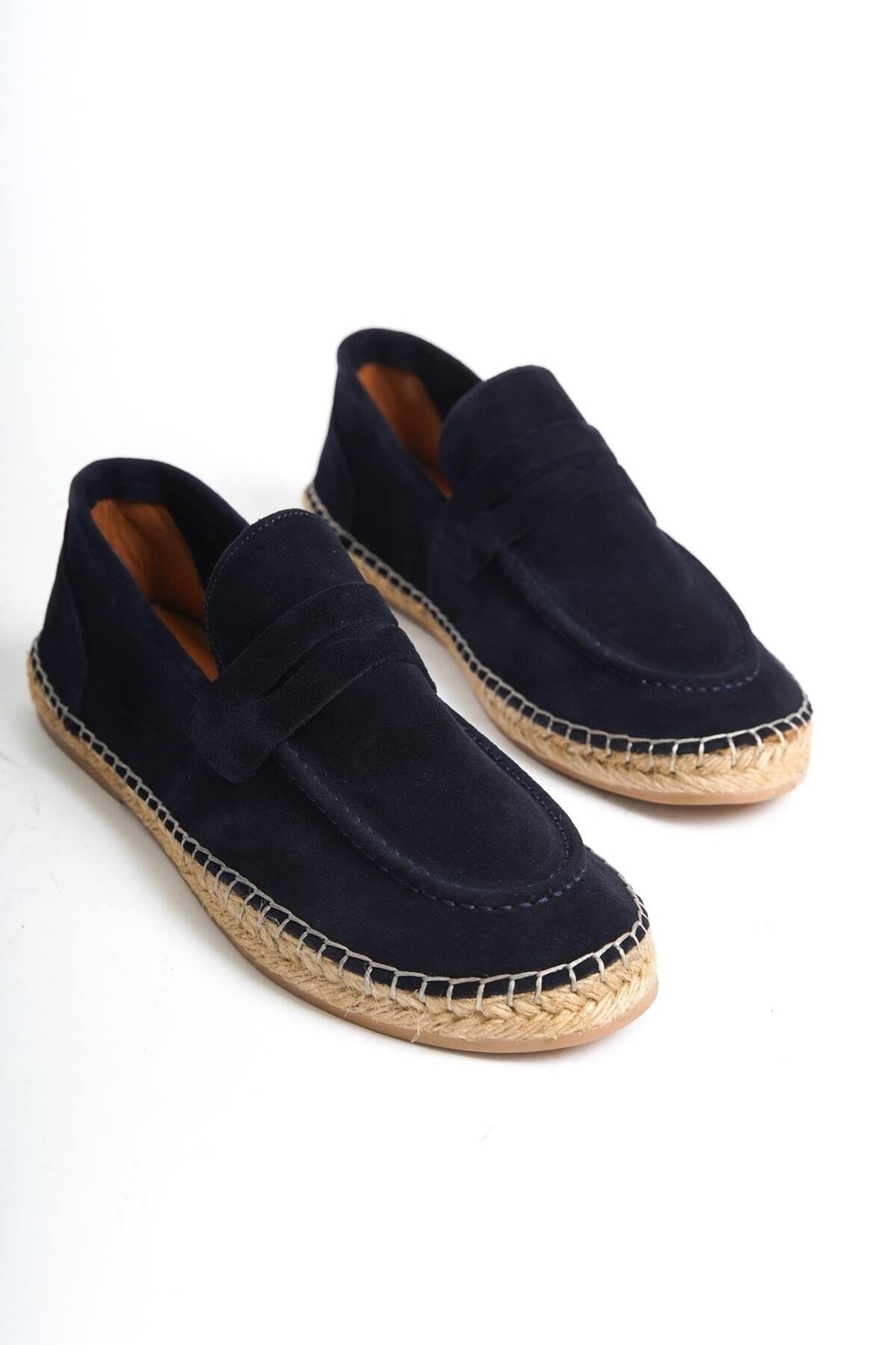 Mubiano Hakiki Deri Summer Erkek Jüt Taban Lacivert Süet Espadril & Loafer -MSSR1274-LCV