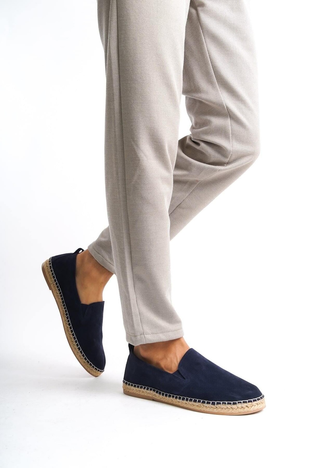 Mubiano Hakiki Deri Summer Erkek Jüt Taban Lacivert Süet Espadril & Loafer -MSSR1120-LCV