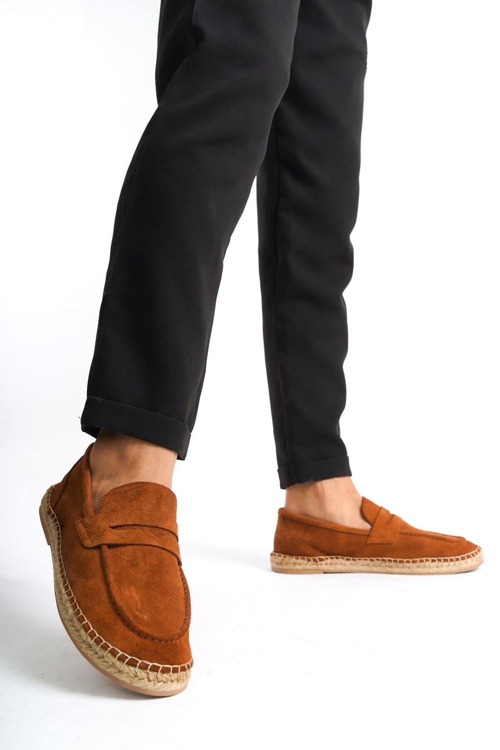 Mubiano Hakiki Deri Summer Erkek Jüt Taban Taba Süet Espadril & Loafer -MSSR1274-TB