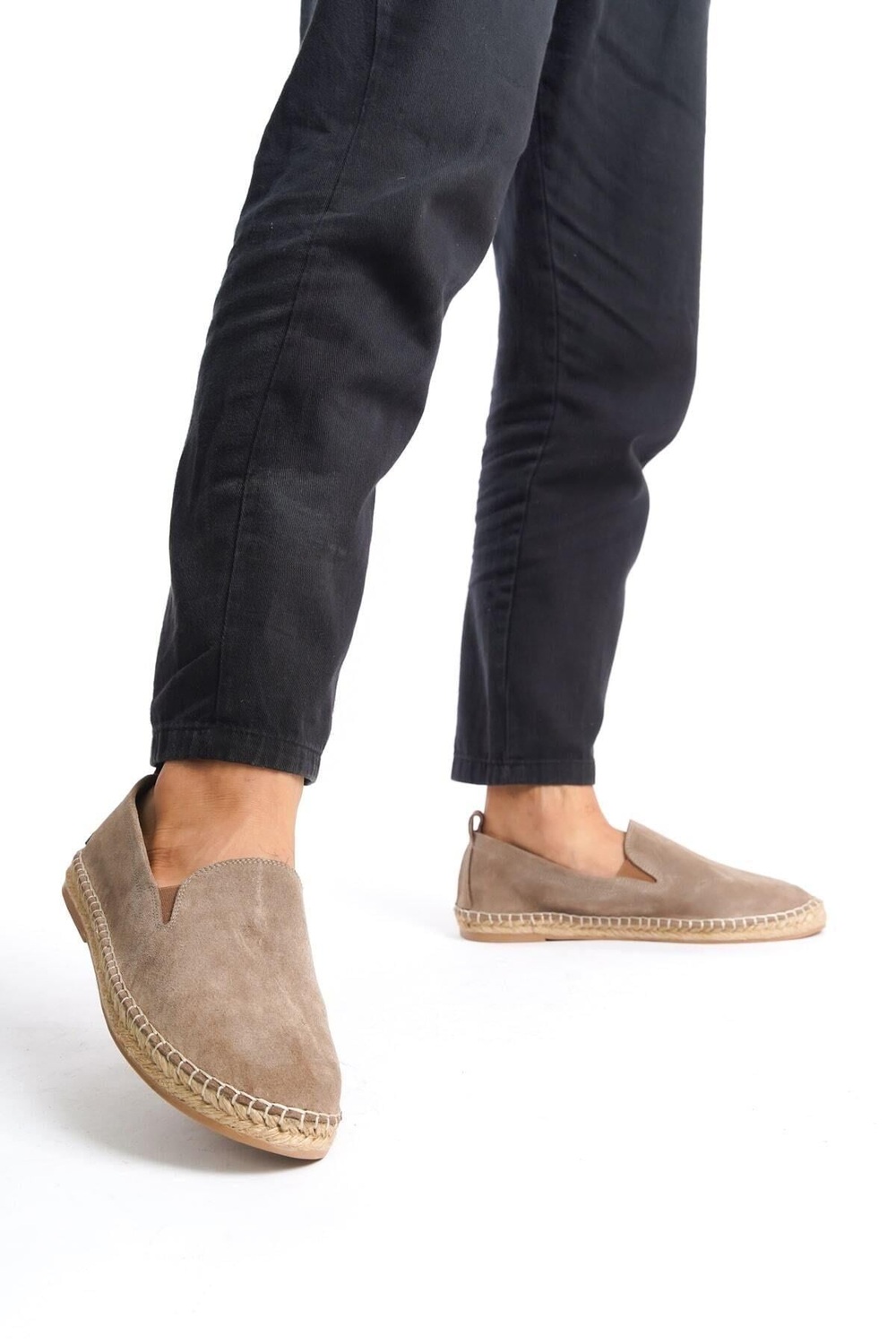 Mubiano Hakiki Deri Summer Erkek Jüt Taban Vizon Süet Espadril & Loafer -MSSR1120-VZ