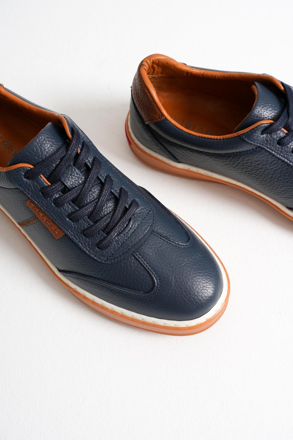Navro Erkek Lacivert Hakiki Deri Casual Sneaker Ayakkabı