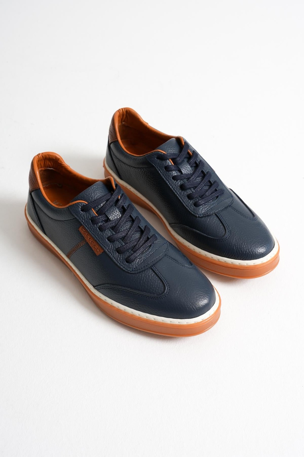Navro Erkek Lacivert Hakiki Deri Casual Sneaker Ayakkabı