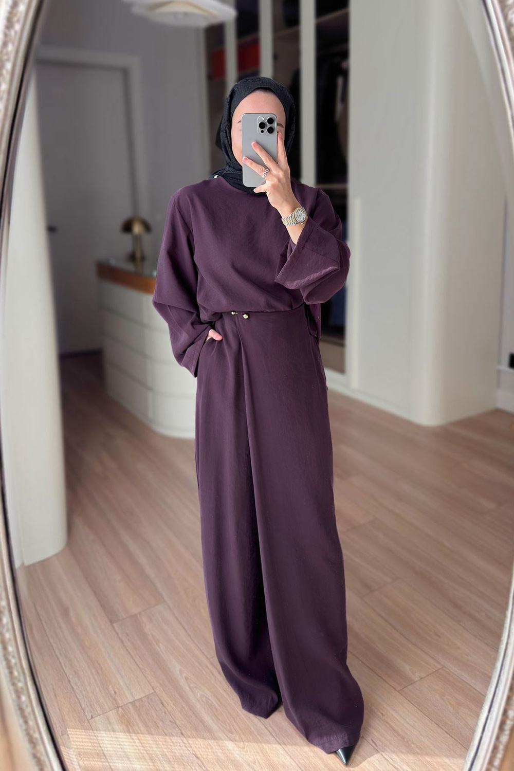 Kruvaze Pantolonlu Salaş Takım - Mürdüm