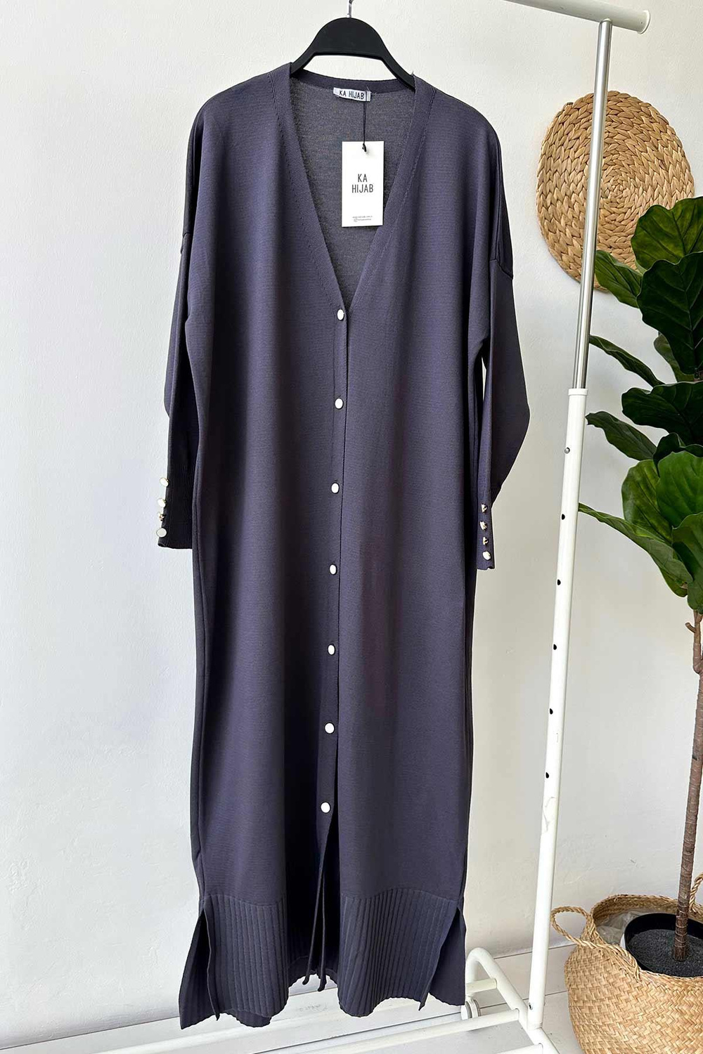 Maxi Boy Düğmeli Merserize Hırka - Füme