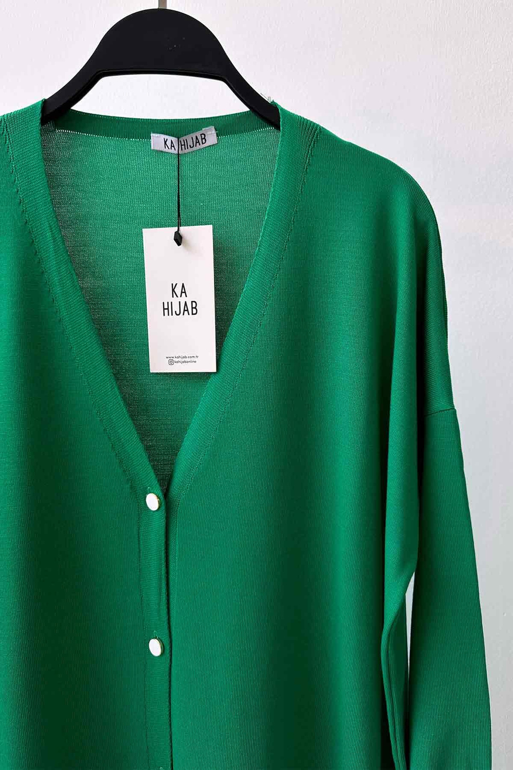 Maxi Boy Düğmeli Merserize Hırka - Yeşil