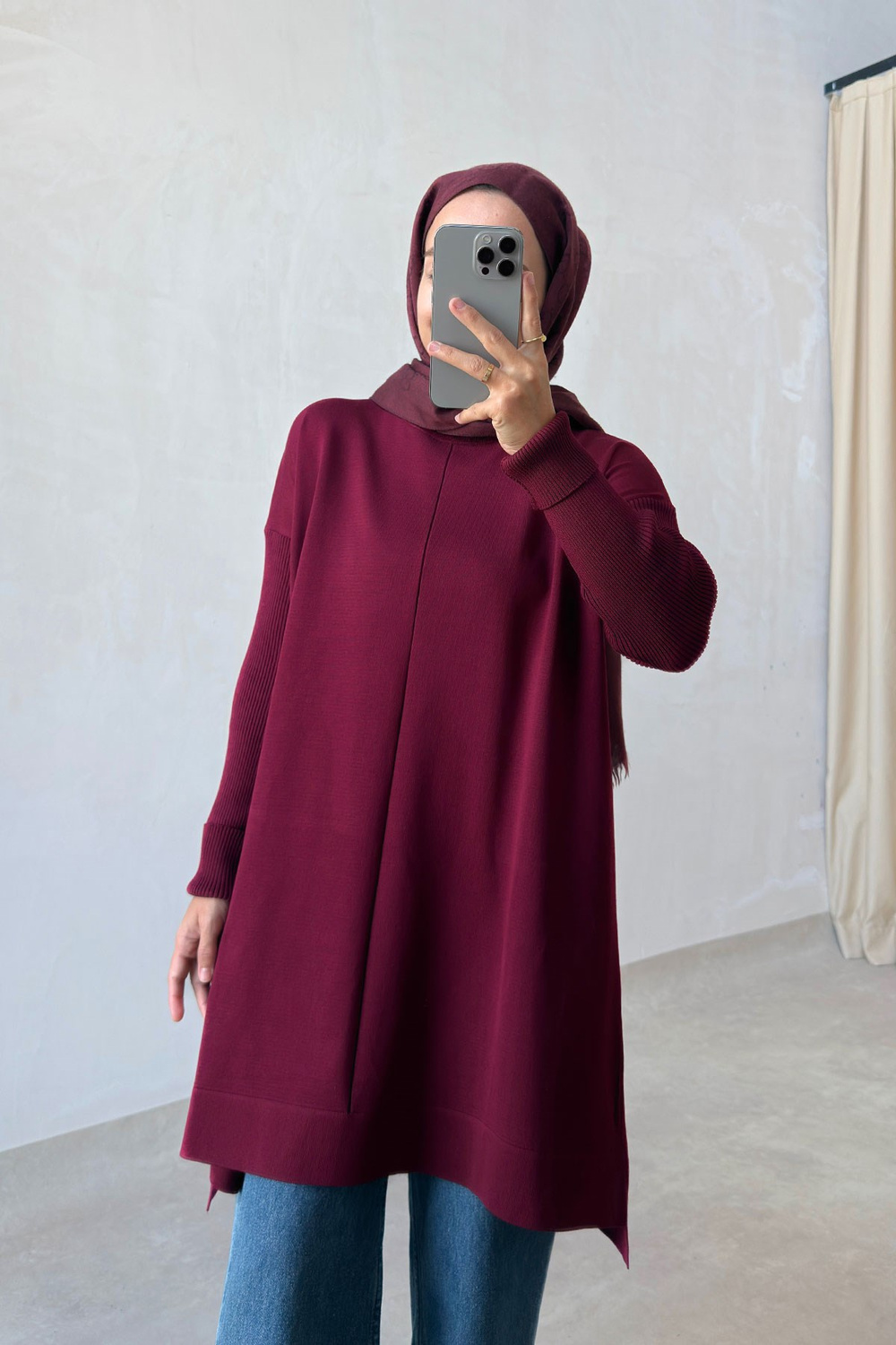 Mira Merserize Tunik - Bordo