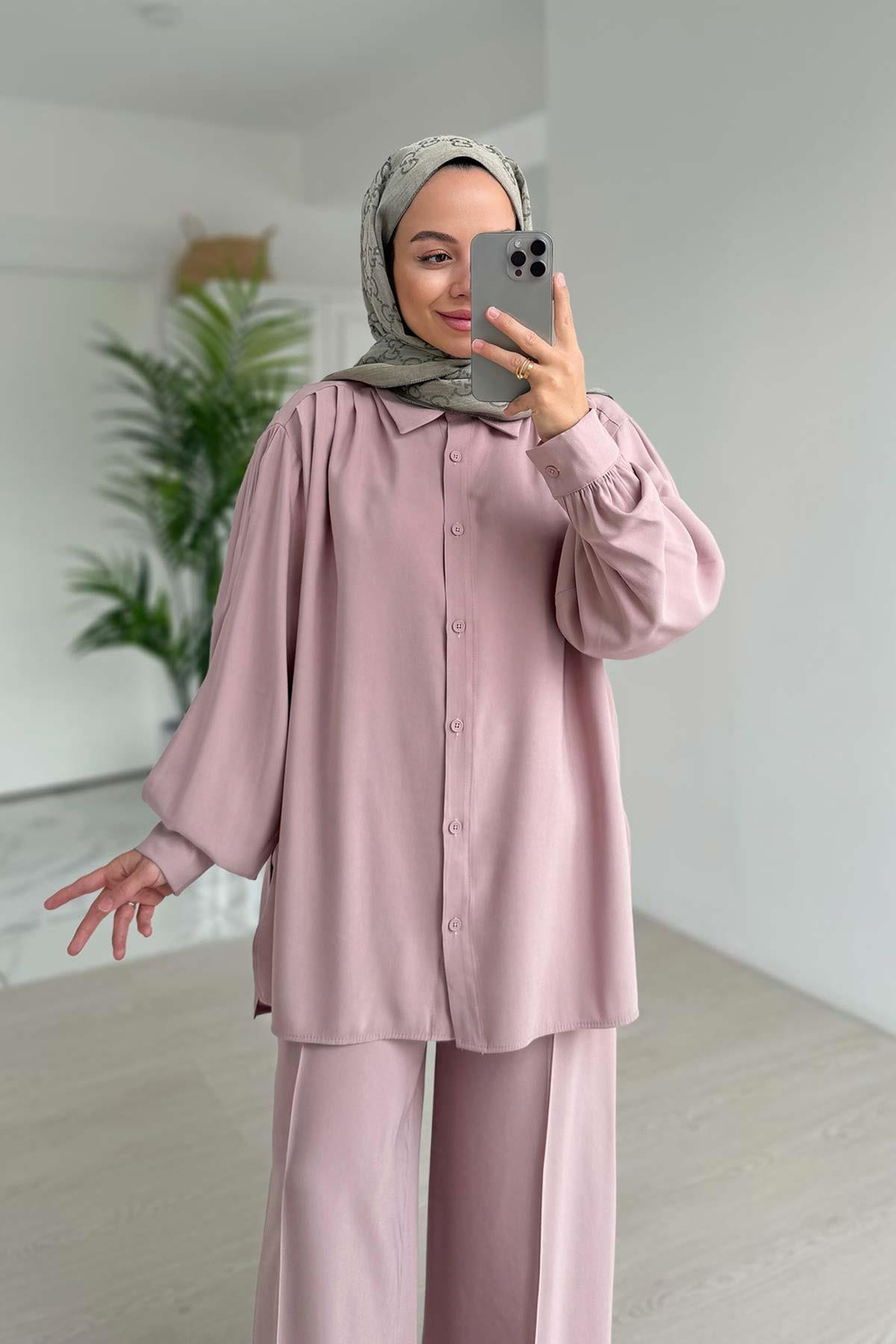 Pile Detaylı İkili Takım - Pembe