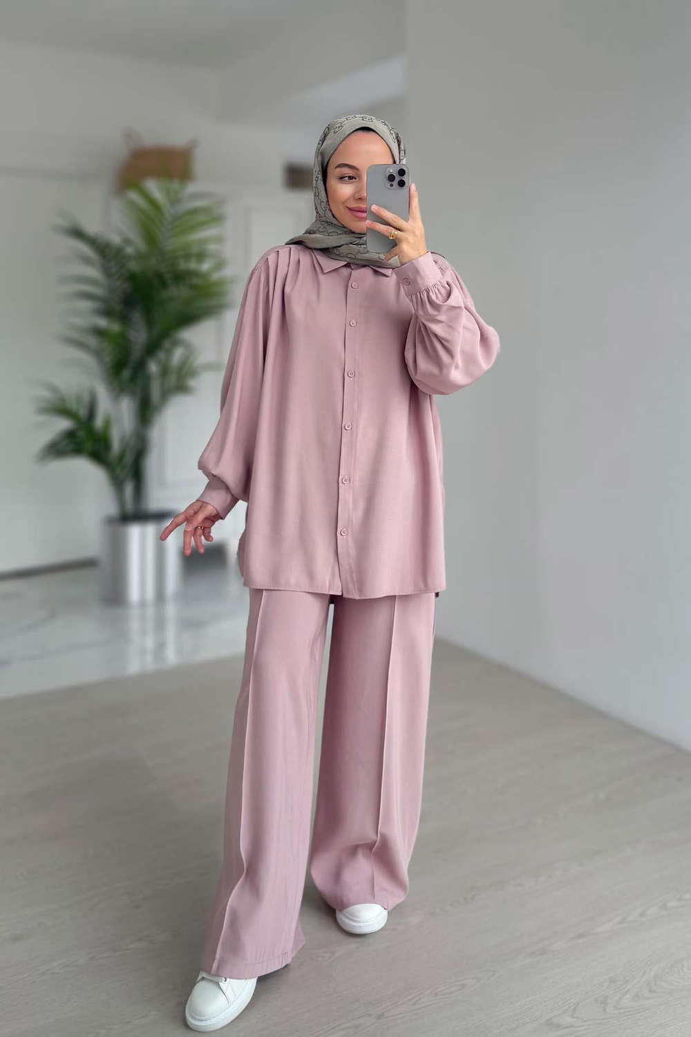 Pile Detaylı İkili Takım - Pembe