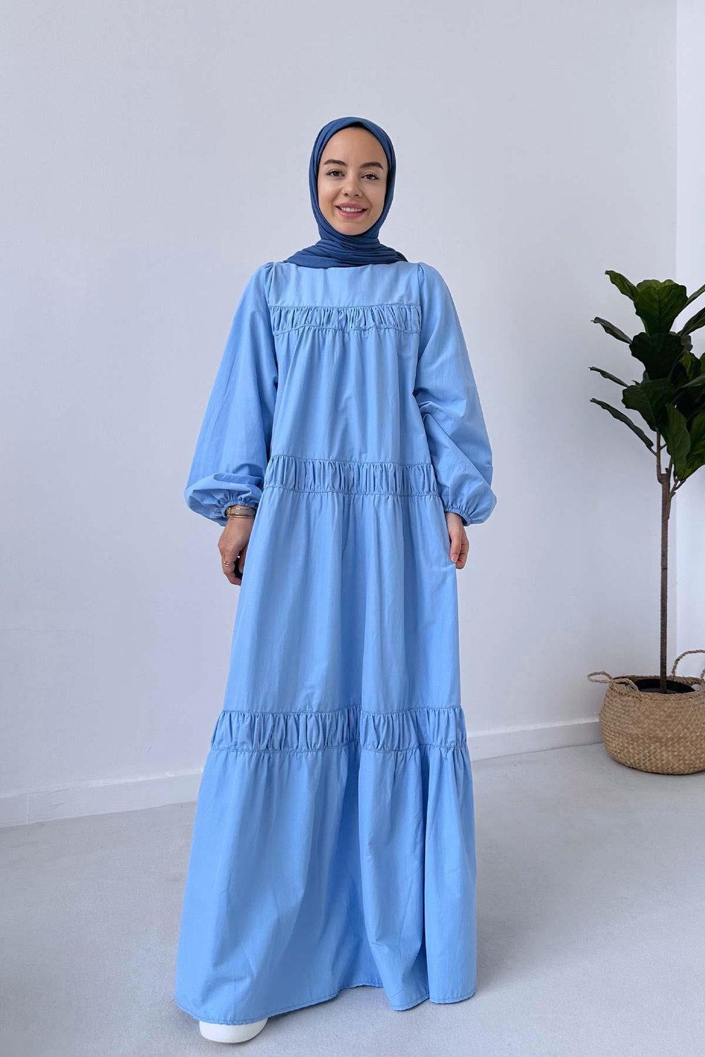 Poplin Rahat Elbise - Mavi