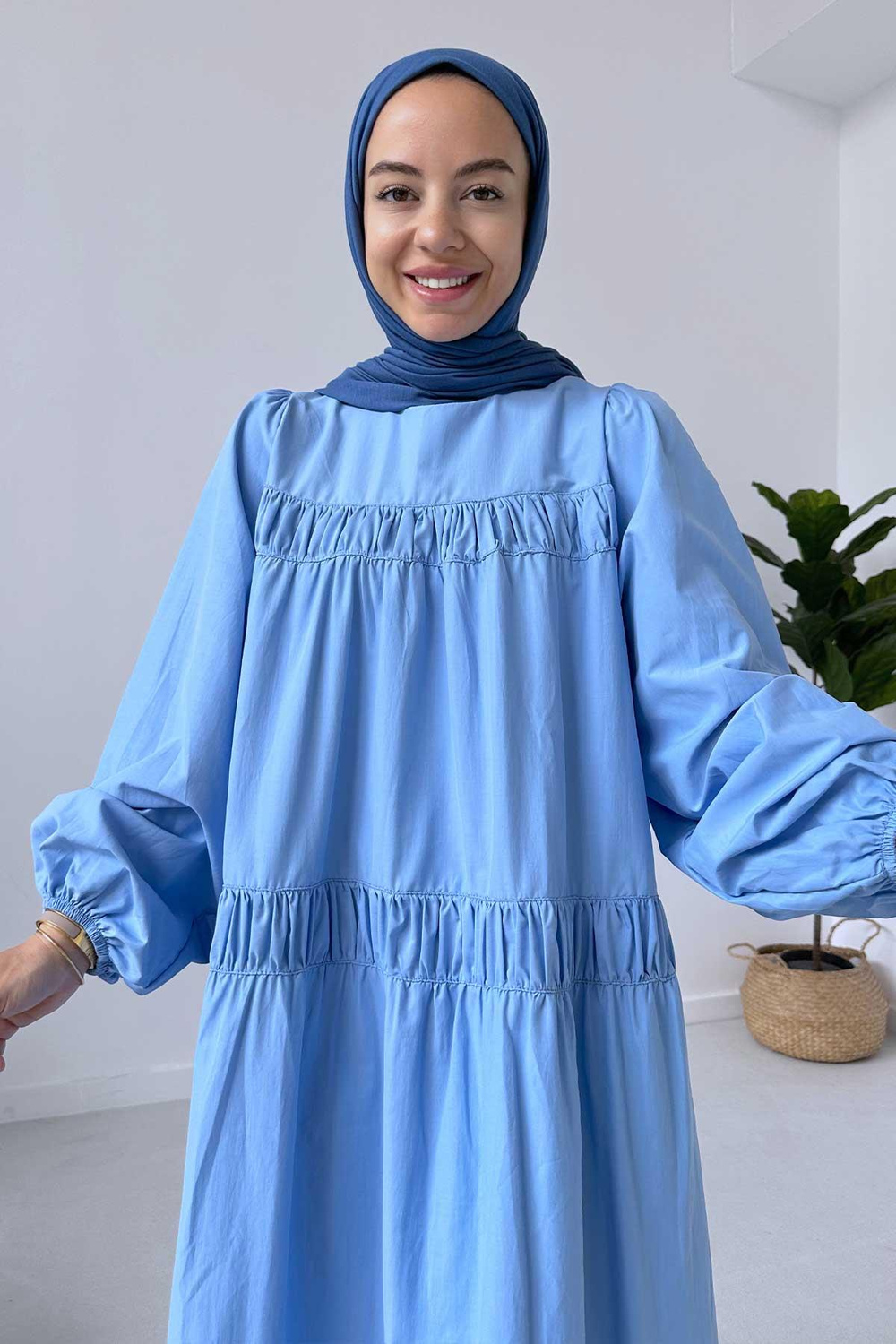 Poplin Rahat Elbise - Mavi