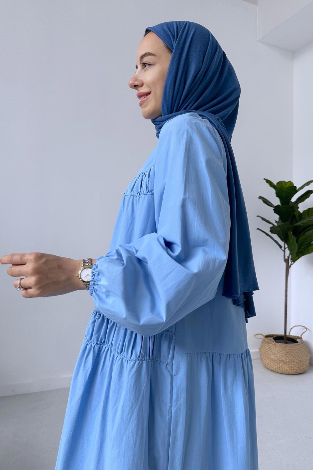 Poplin Rahat Elbise - Mavi