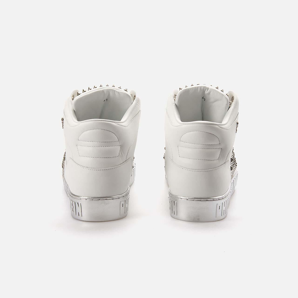 Philipp Plein Erkek Hakiki Deri Beyaz-Nikel Spor & Sneaker Ayakkabı