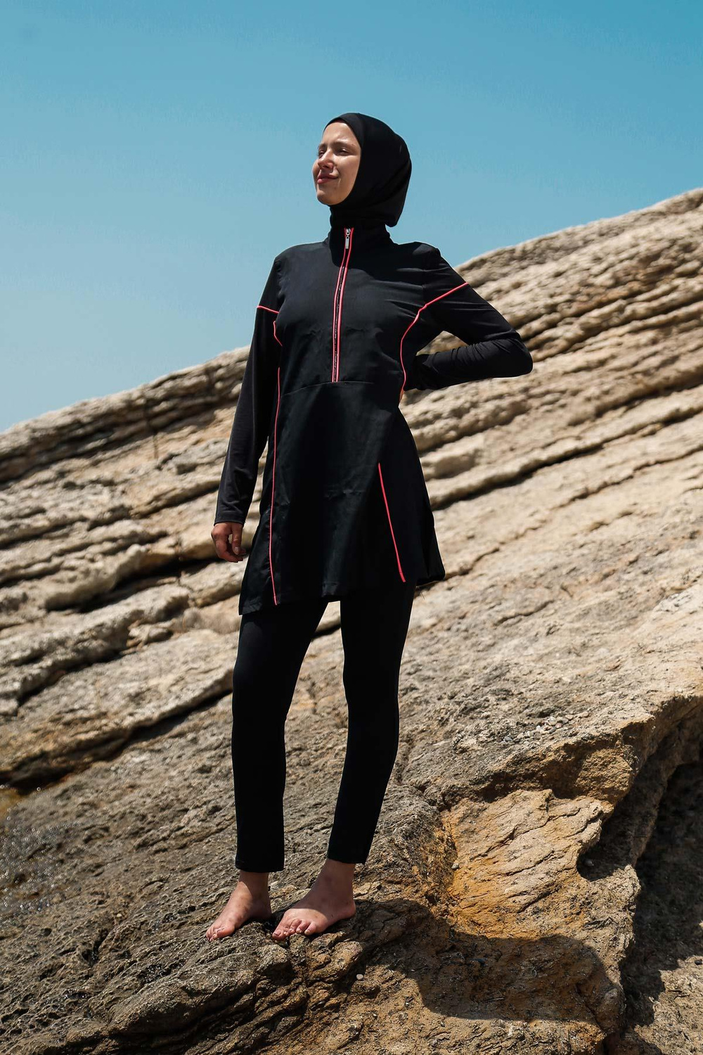 3'lü Biye Detaylı Tam Kapalı Tesettür Mayo Siyah