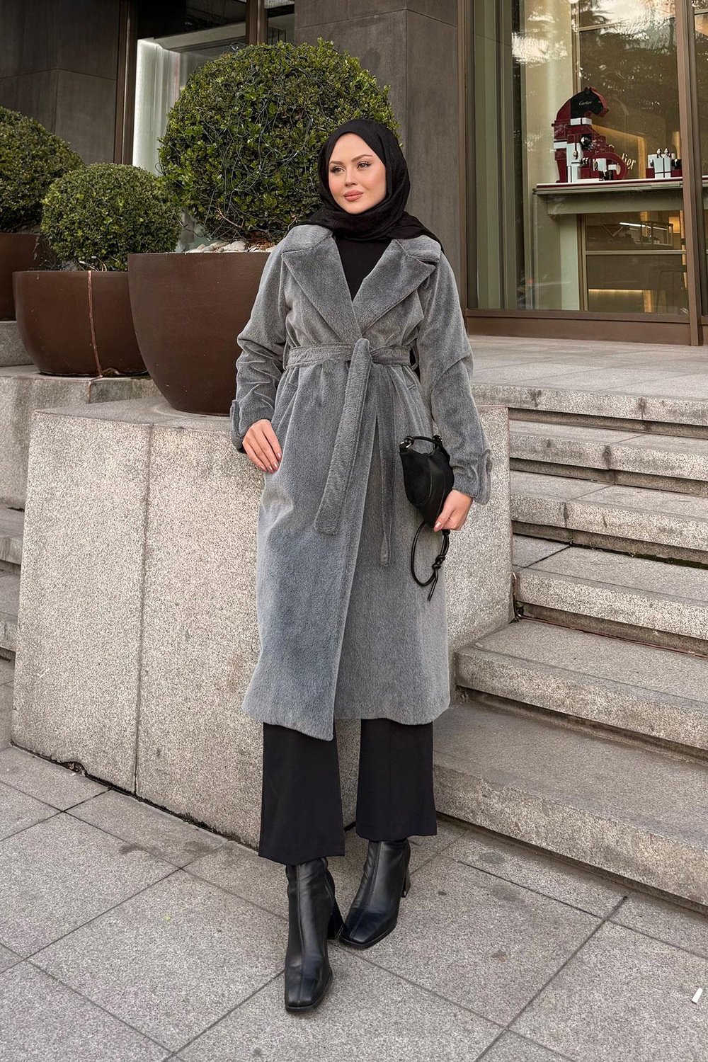 Apoletli Uzun Kaban Gri