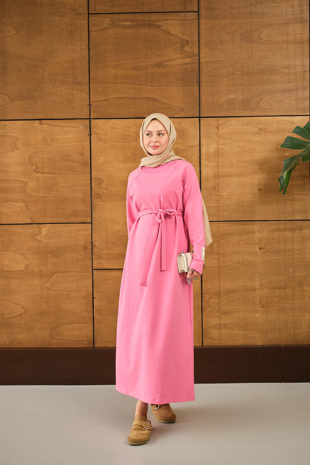 Arma Detay Elbise Pembe