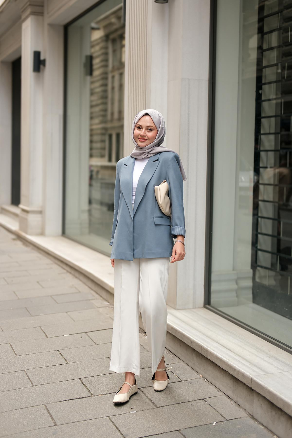 Astar Çizgili Blazer Ceket Mavi