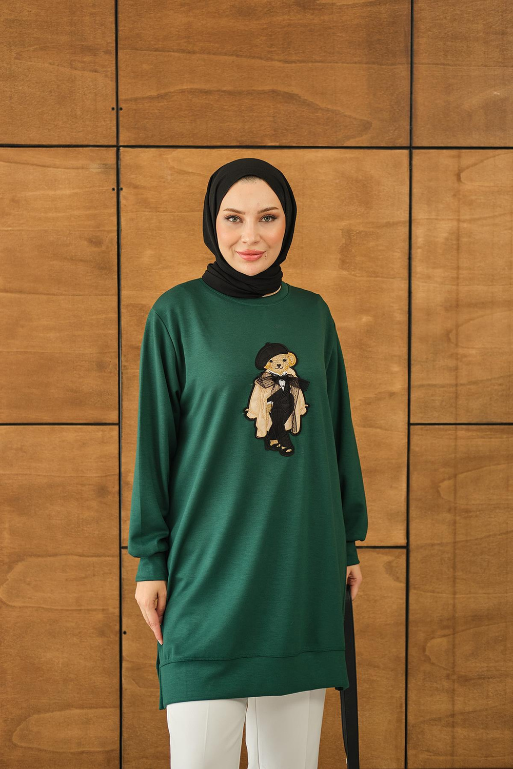 Ayıcık Detay Tunik Zümrüt Yeşil