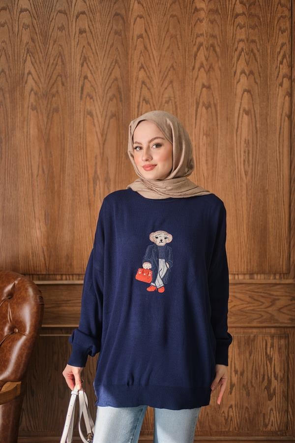 Ayıcık Nakışlı Triko Takım Lacivert