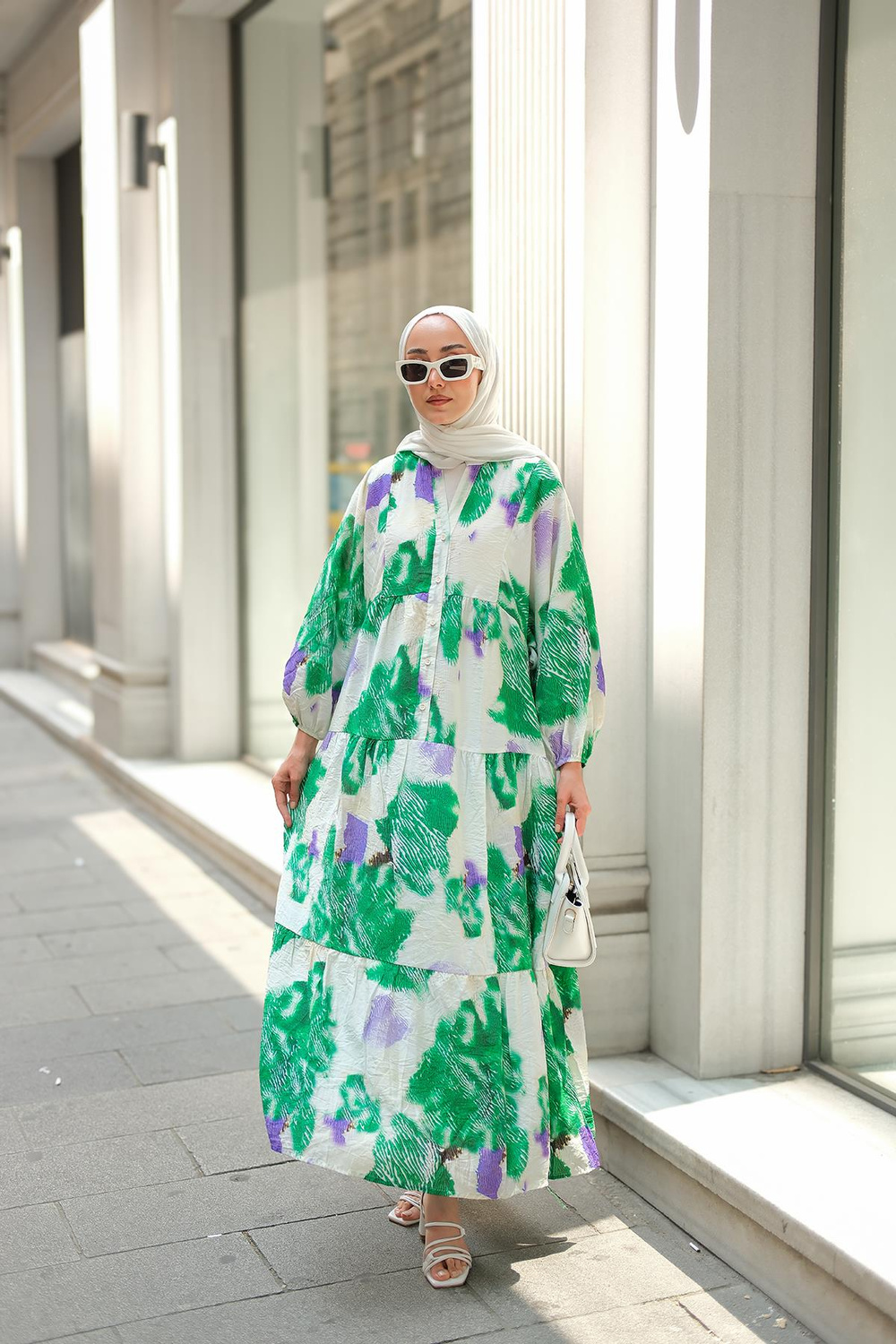 Baskı Desenli Elbise Yeşil