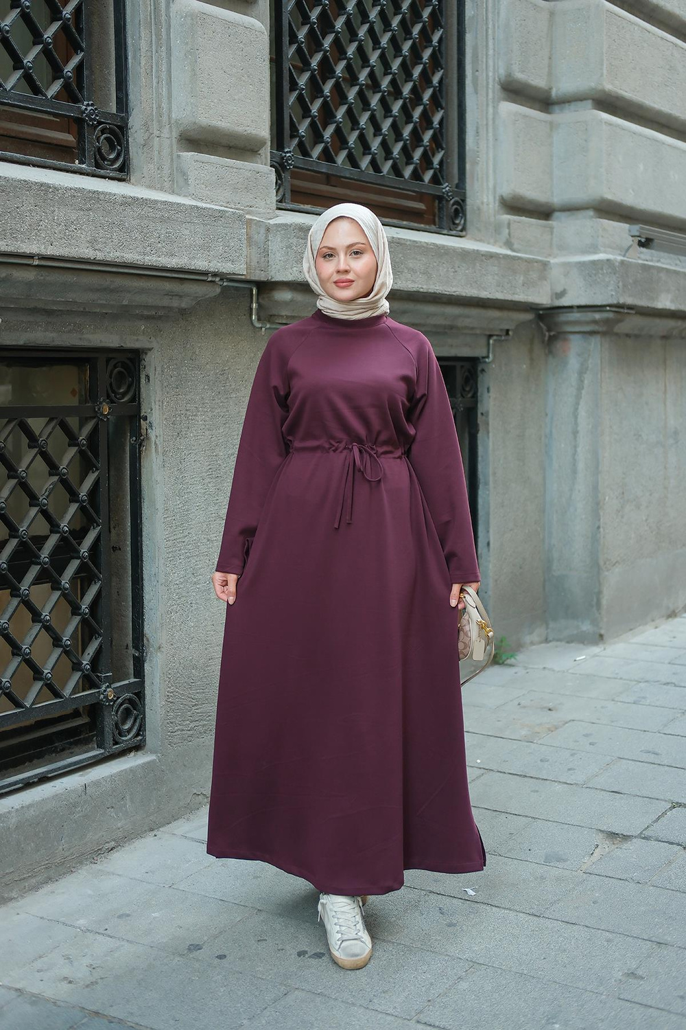 Bel Bağlama Detay Elbise Bordo