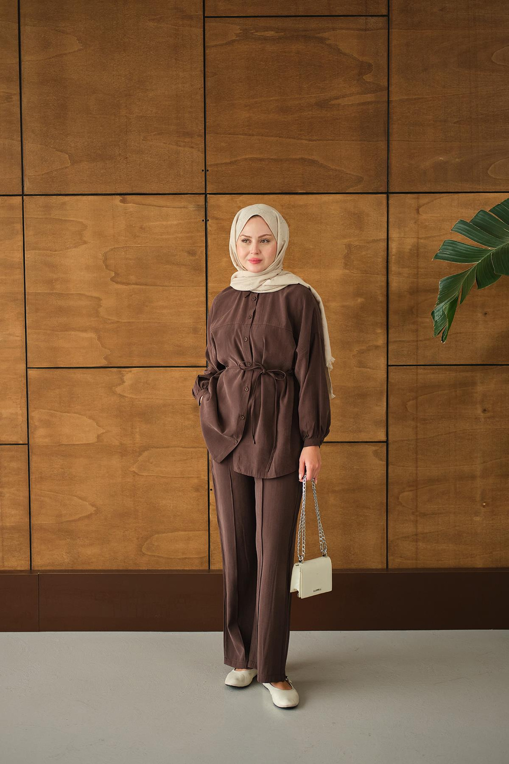 Bel Bağlamalı İkili Takım Kahverengi