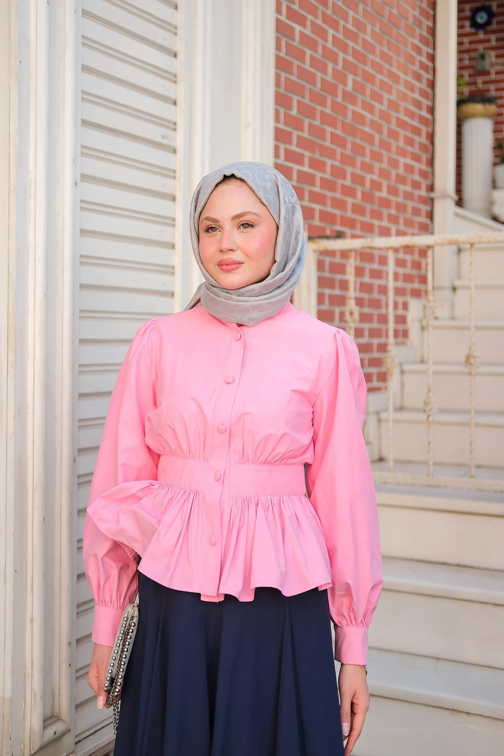 Beli Büzgü Detaylı Gömlek Pembe