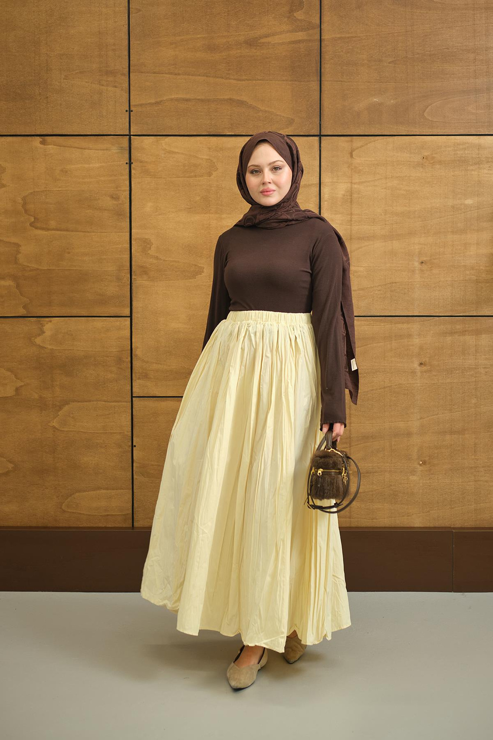 Beli Lastikli Kırışık Detay Etek Sarı