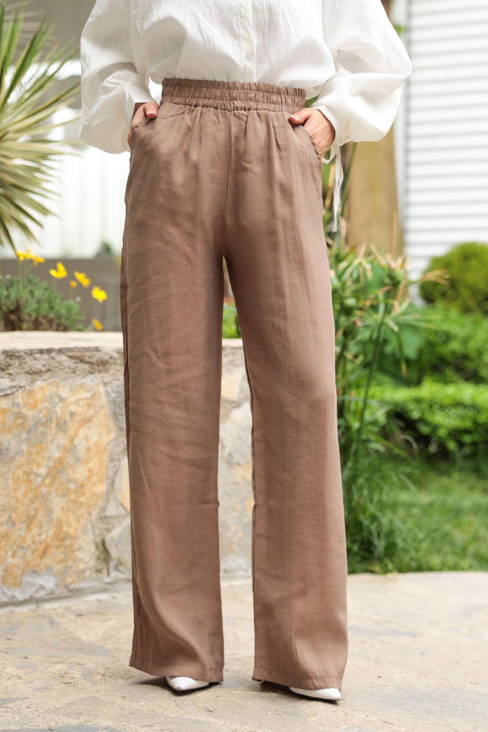 Beli Lastikli Pantolon Vizon