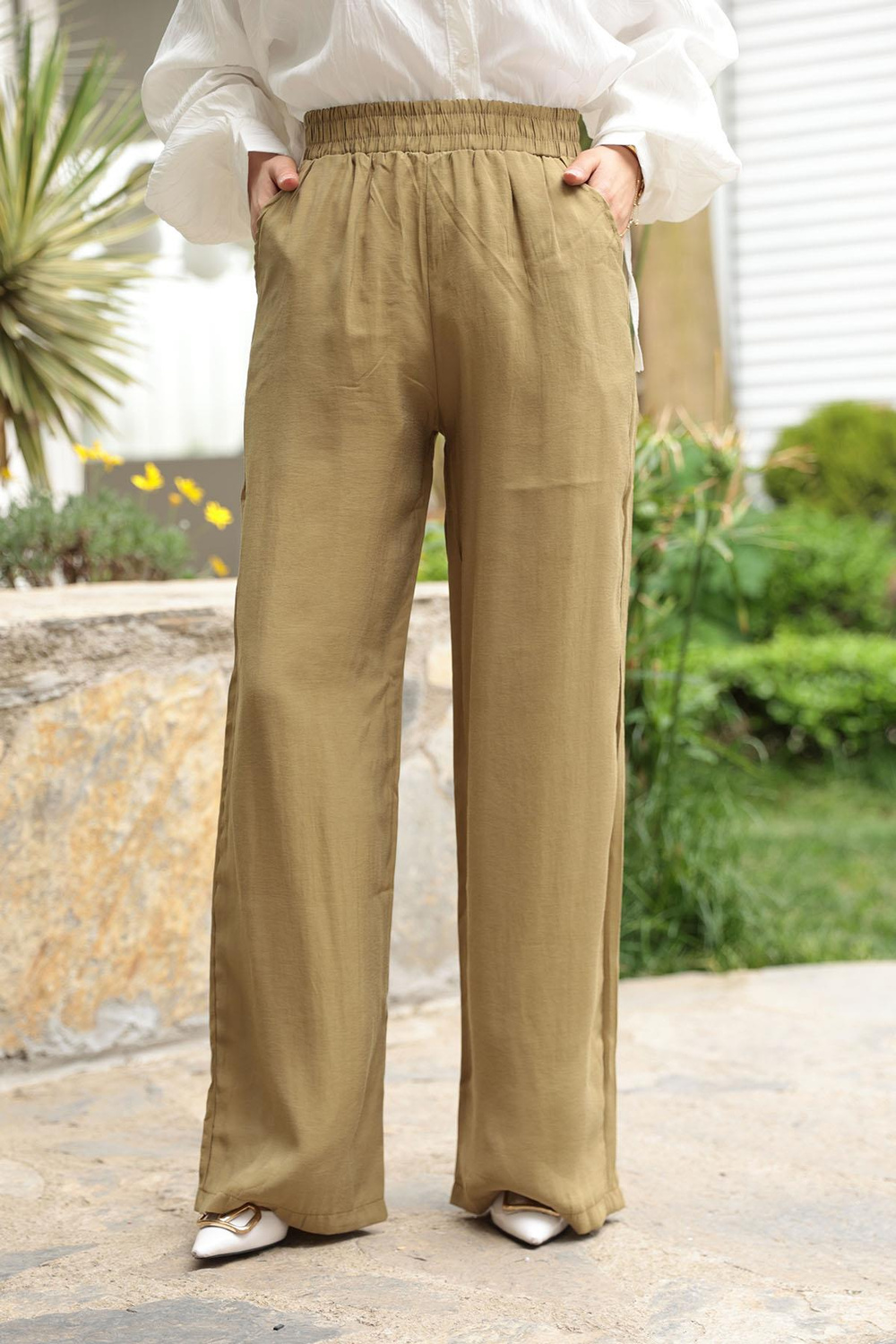 Beli Lastikli Pantolon Yağ Yeşil